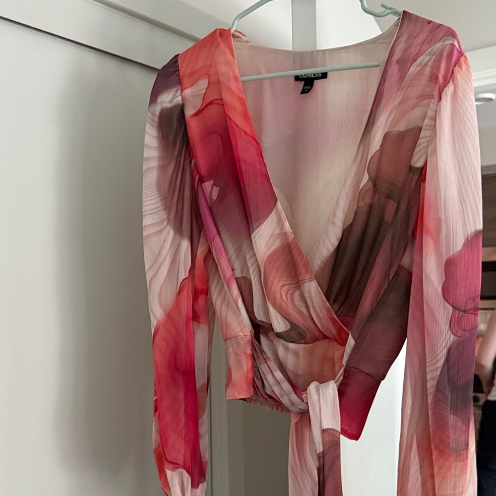 Express Vibrant Pink and Red Wrap Top